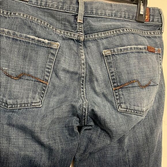 7 For All Mankind Men's Blue Factory Distressed Bootcut Denim Jeans - Picture 5 of 11